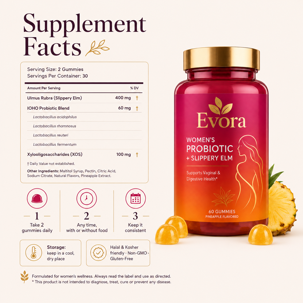 Women's Probiotic + Slippery Elm Gummies